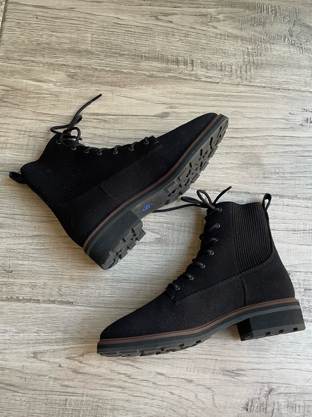 Rothy's The Laced Lug Boot In Black Onyx Adjustable Knit Merino Wool Blend SZ 9 - Picture 4 of 16